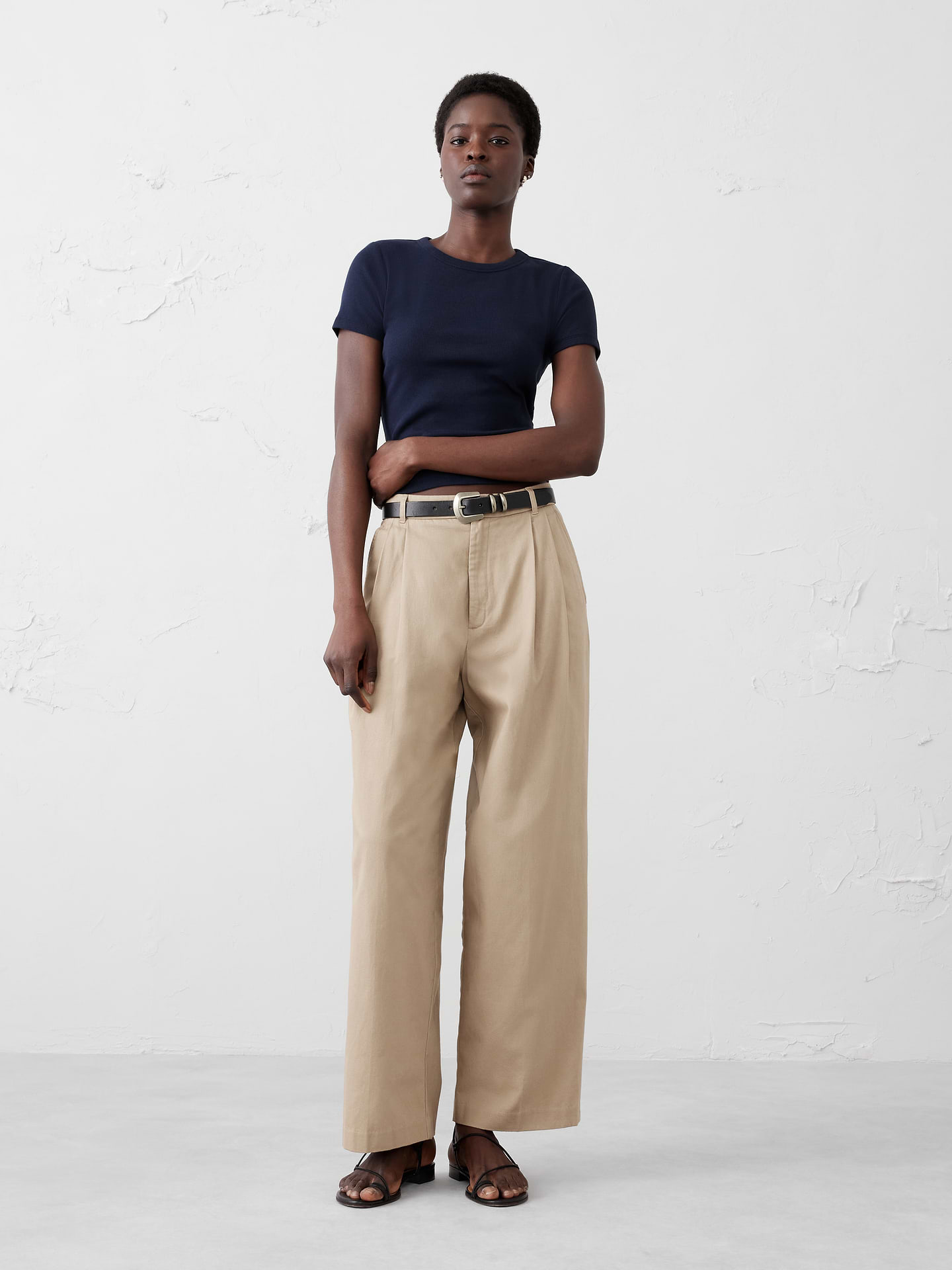 Image 1 of 7, Our top-selling ribbed t-shirt is now designed to sit just above your hip for a modern look., Crew neck. Short sleeves., Straight hem., Made exclusively for Banana Republic Factory., Product #885421