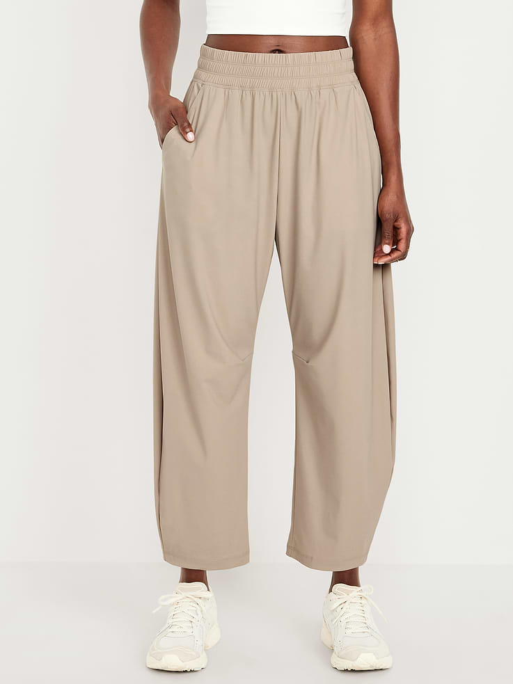 L'image numéro 1 présente Pantalon Tech Élégant coupe baril à taille haute longueur cheville
