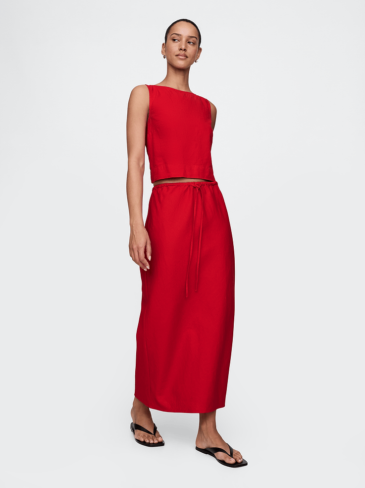 Image number 1 showing, Linen-Blend Midi Skirt