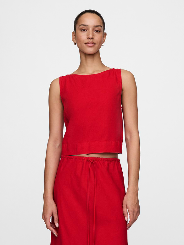 Linen-Blend Crop Shell Tank Top