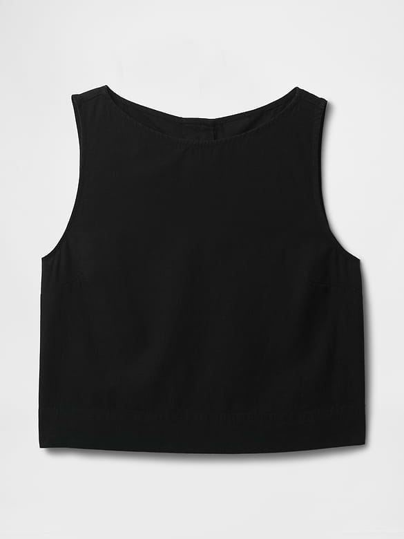 Linen-Blend Crop Shell Tank Top