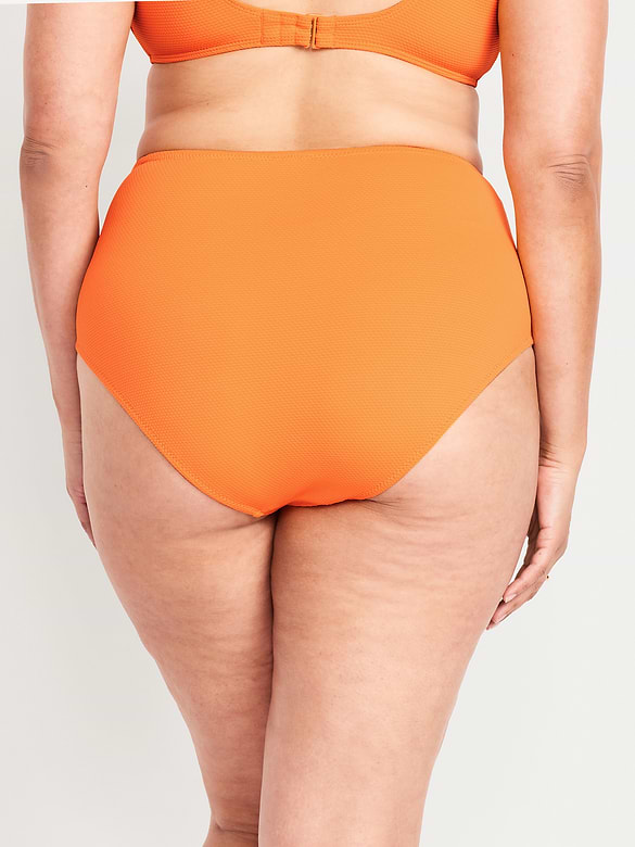 High-Waisted Textured Bikini Swim Bottoms