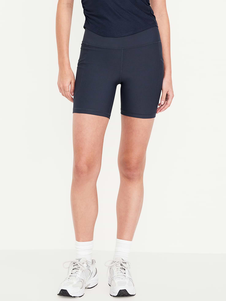 Image number 1 showing, High-Waisted PowerSoft Pocket Biker Shorts -- 6-inch inseam
