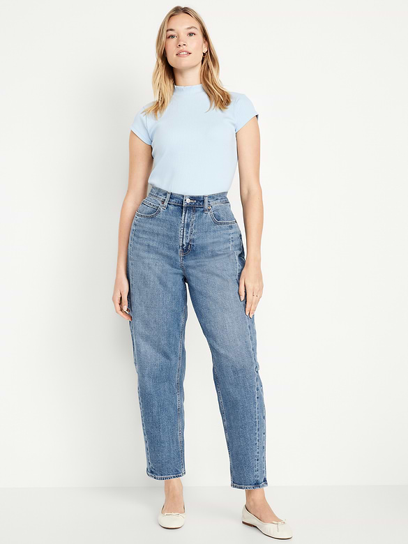 High-Waisted Baggy Barrel Ankle Jeans