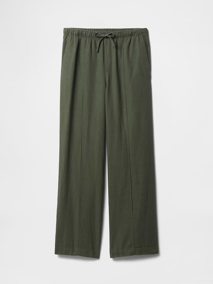 Image 7 of 7, Mid Rise Linen-Blend Pull-On Wide-Leg Pants