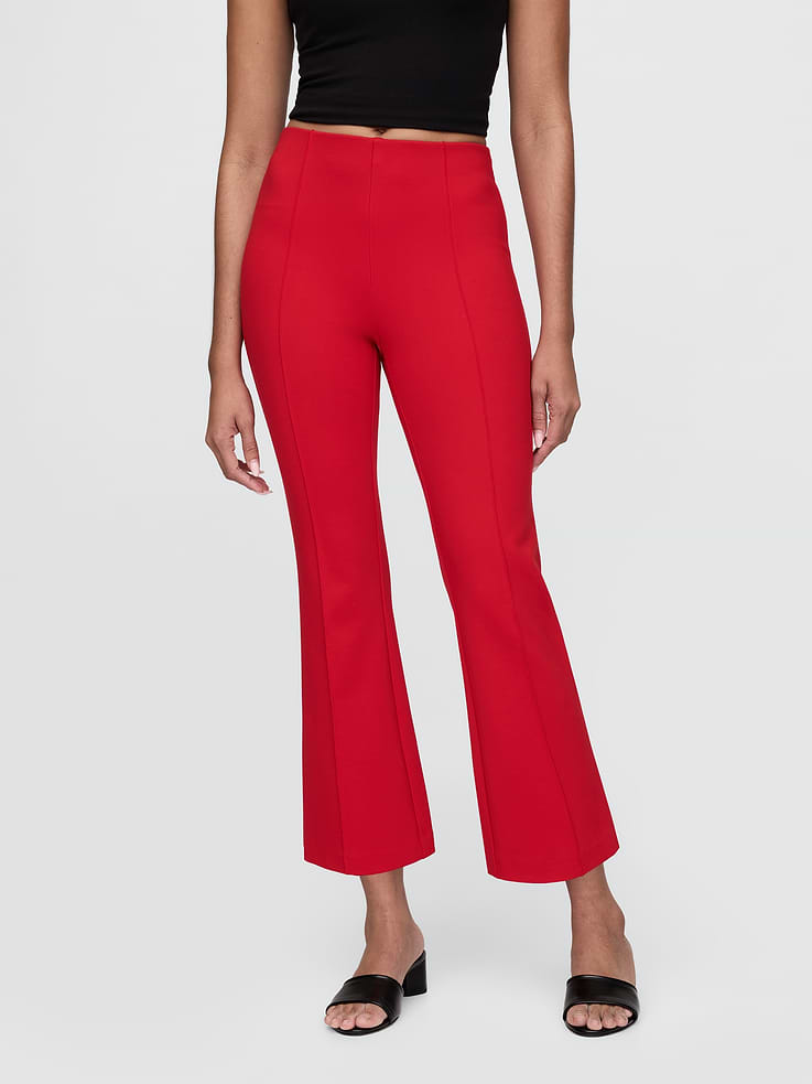 Image 2 de 8, Pantalon mi-évasé court à taille haute en tricot double épaisseur