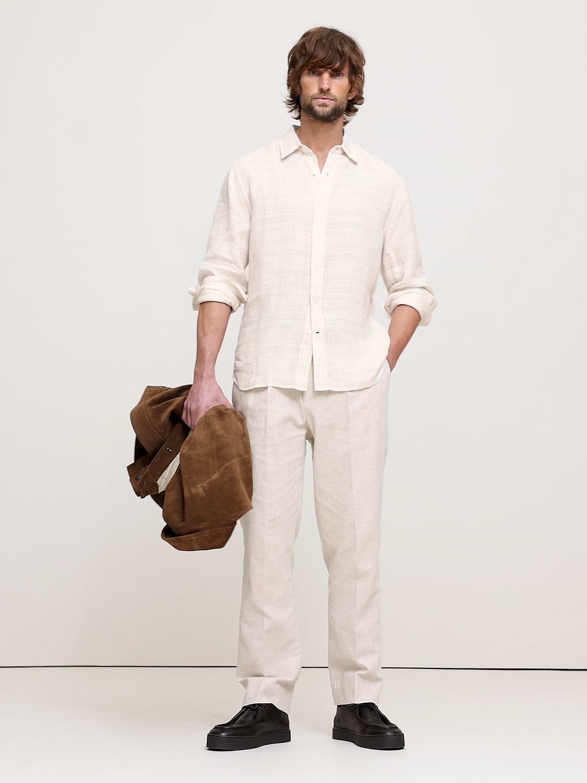 Standard-Fit Texture-Stripe Linen Shirt | Banana Republic