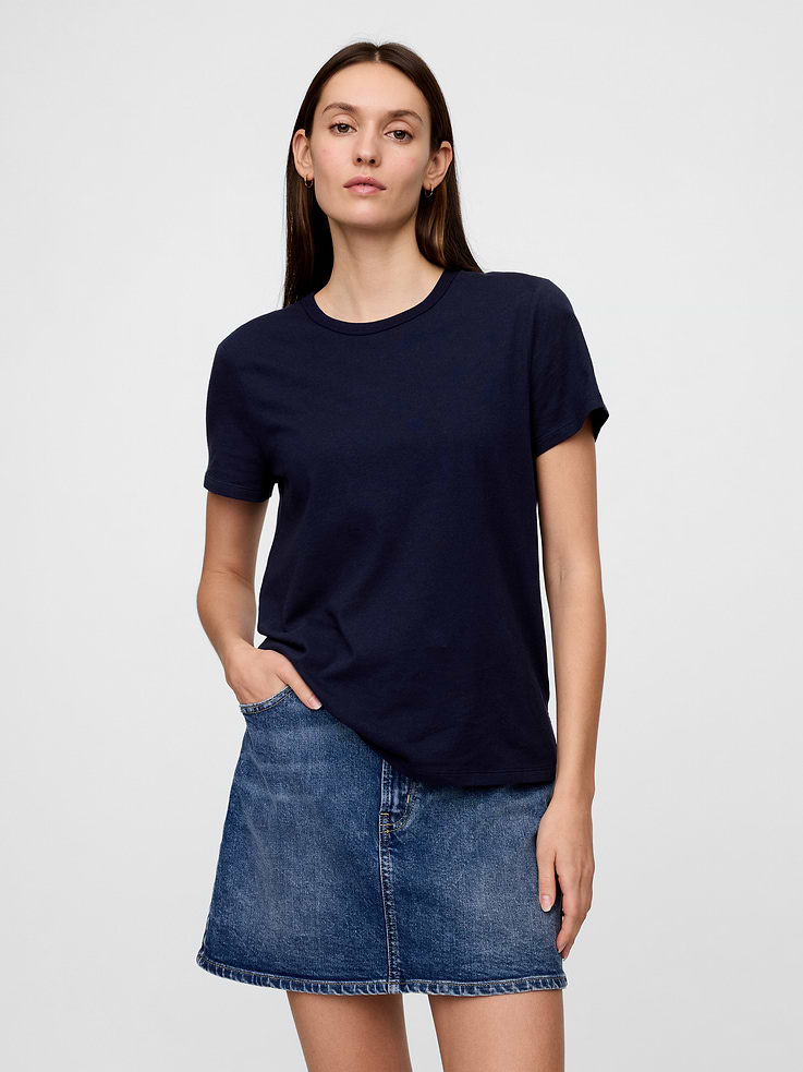 Image 1 of 5, Soft jersey knit., Short sleeves., Crewneck., This product was made in a factory that invests in gender equity and women’s empowerment through RISE. Learn more at, Product #719747