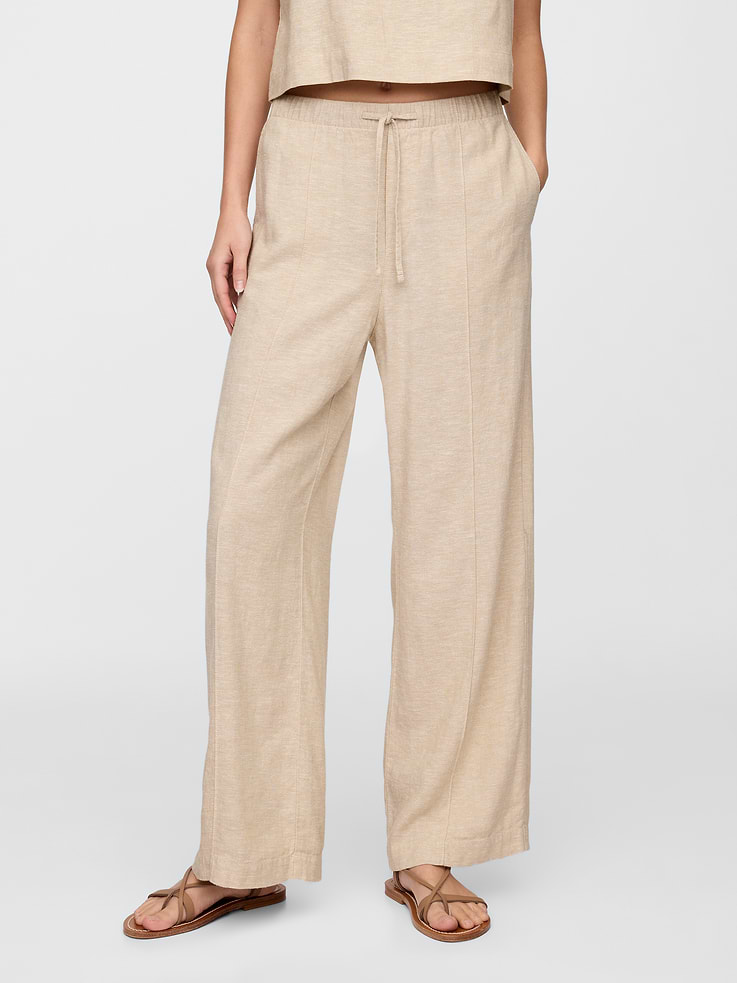 Image number 2 showing, Mid Rise Linen-Blend Pull-On Wide-Leg Pants