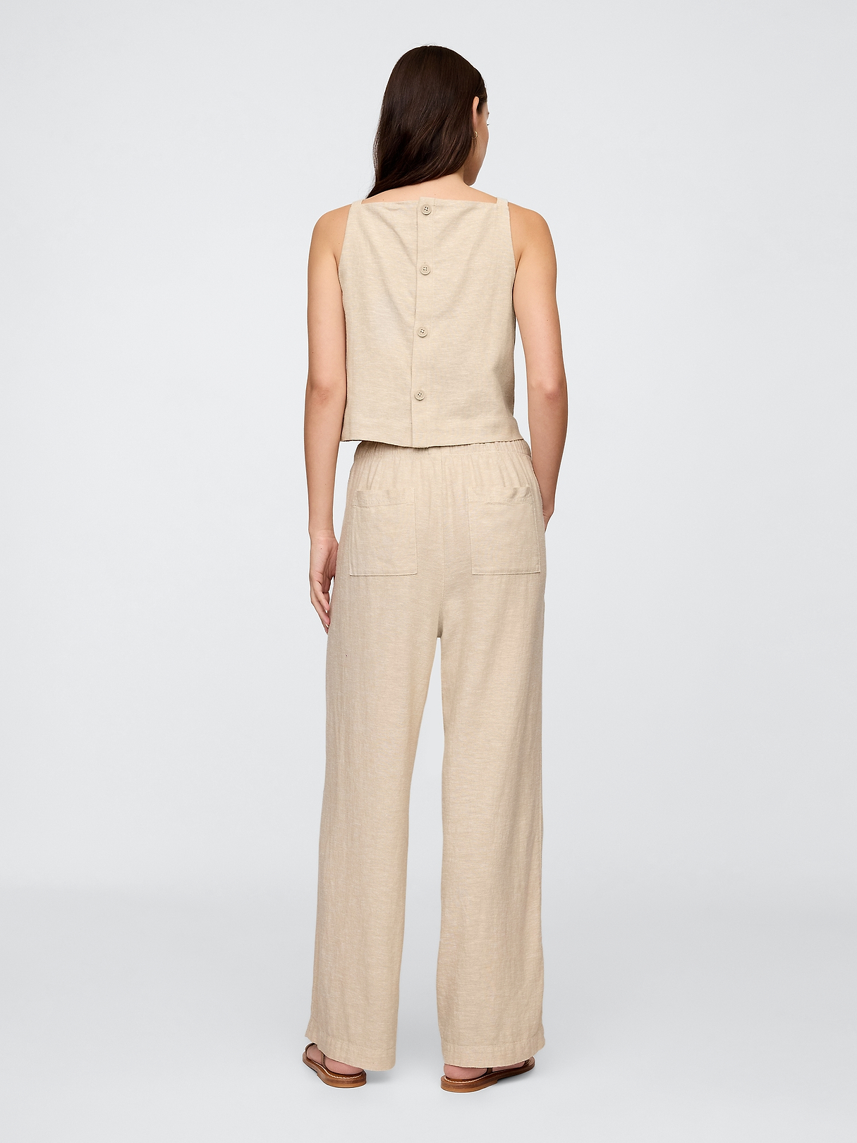 Mid Rise Linen-Blend Pull-On Wide-Leg Pants | Gap Factory