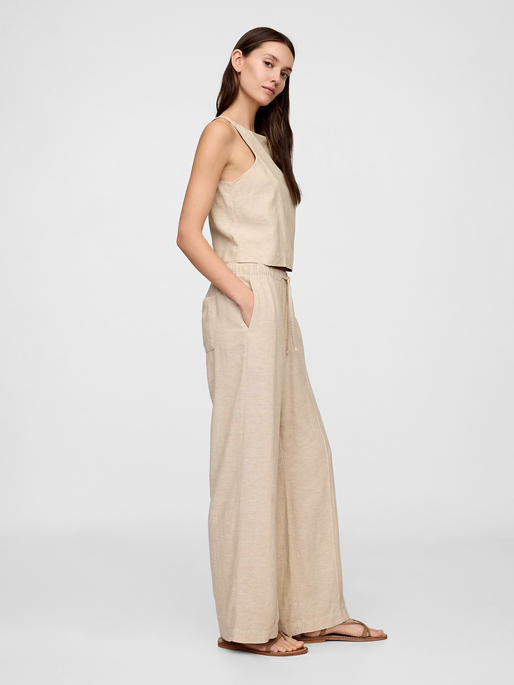Image number 3 showing, Mid Rise Linen-Blend Pull-On Wide-Leg Pants
