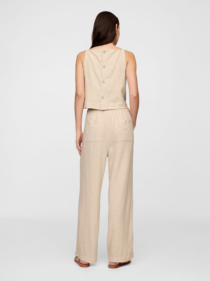 Image number 4 showing, Mid Rise Linen-Blend Pull-On Wide-Leg Pants