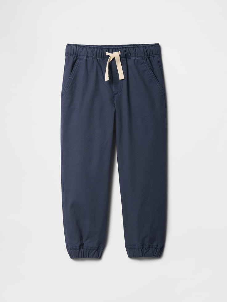 Image 1 of 3, This pair of pants is part of our water-saving Washwell program. Compared to conventional wash methods, Washwell has saved millions of liters of water since 2016., Stretch twill weave., Drawcord ties at elasticized waist are functional for sizes 2T-5T., Faux fly., Front slant pockets., Elasticized cuffs., This product was made in a factory that invests in gender equity and women’s empowerment through RISE. Learn more at, Product #745518