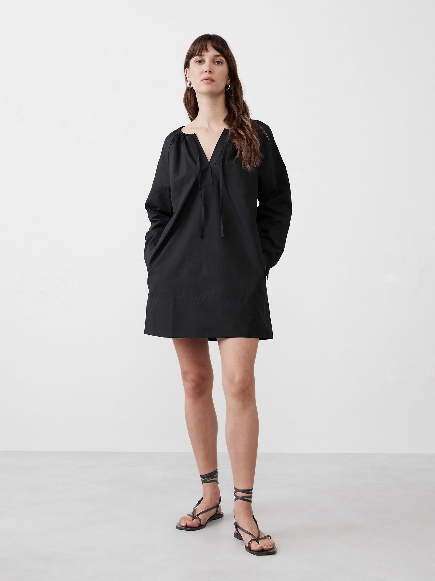 Image number 1 showing, Tie-Neck Poplin Mini Dress