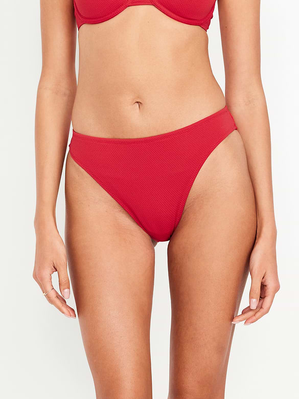 Mid-Rise Textured Bikini Swim Bottoms
