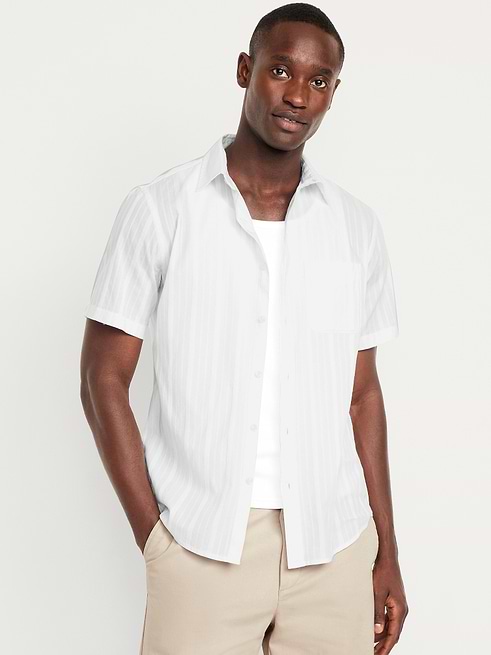 old navy dress shirts NWT Men's Regular Fit 100% Cotton Heavy Twill Button Down Shi JNL Trading Navy Stripe Model Old Navy The Classic Shirt