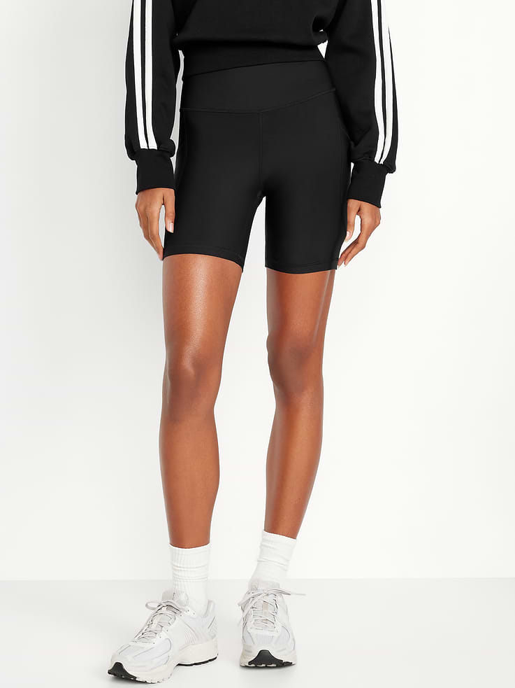 Image number 1 showing, High-Waisted PowerSoft Pocket Biker Shorts -- 6-inch inseam