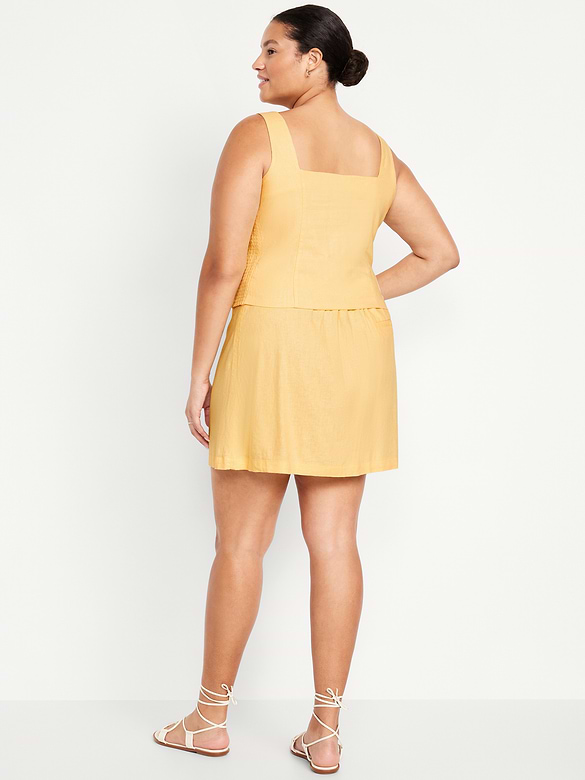 High-Waisted Linen-Blend Mini Skirt