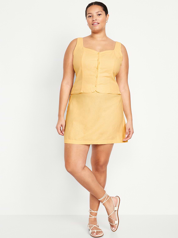 High-Waisted Linen-Blend Mini Skirt