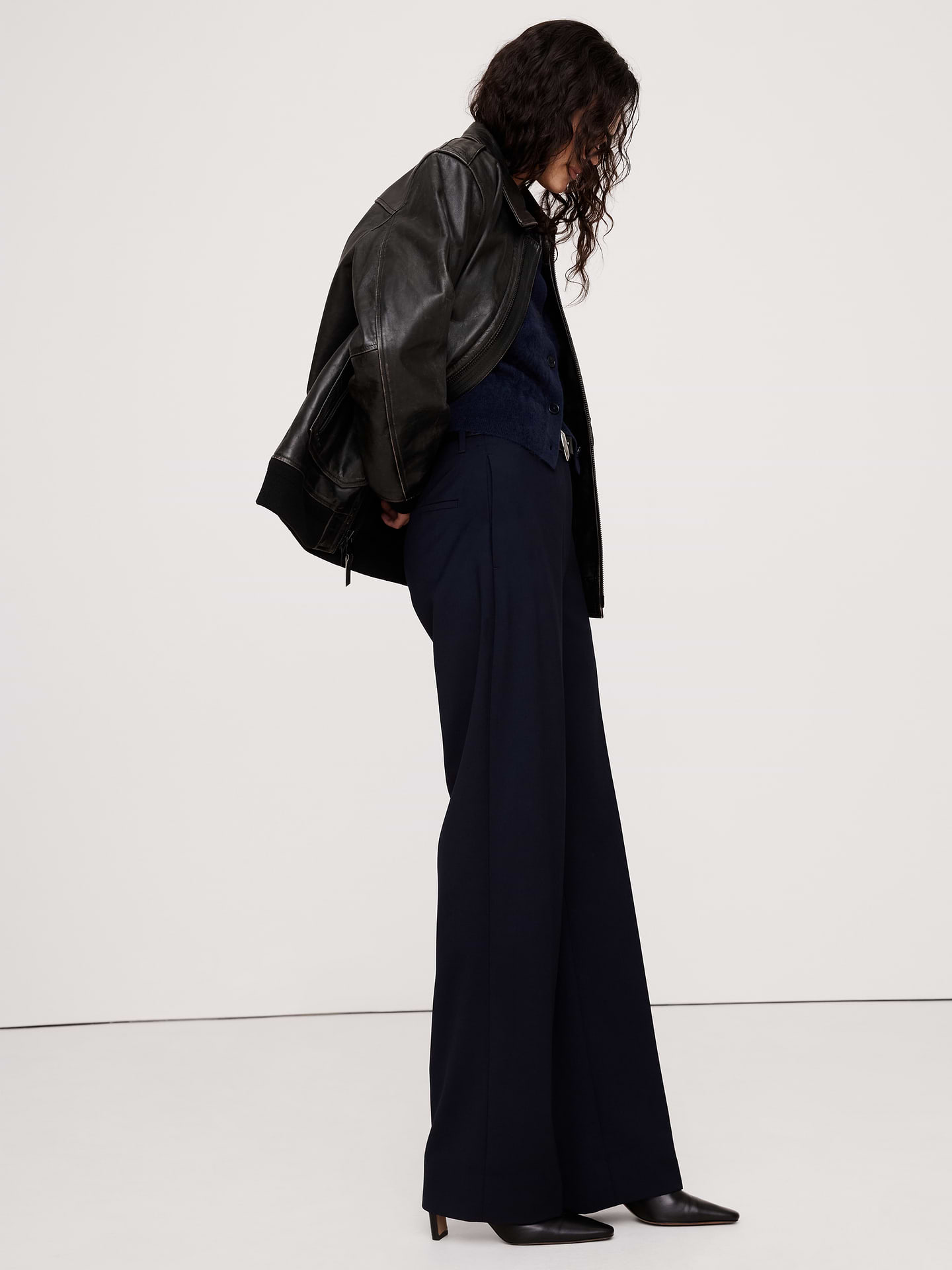 Image number 3 showing, Ultra High-Rise Modern Straight Italian Lightweight Wool Pant