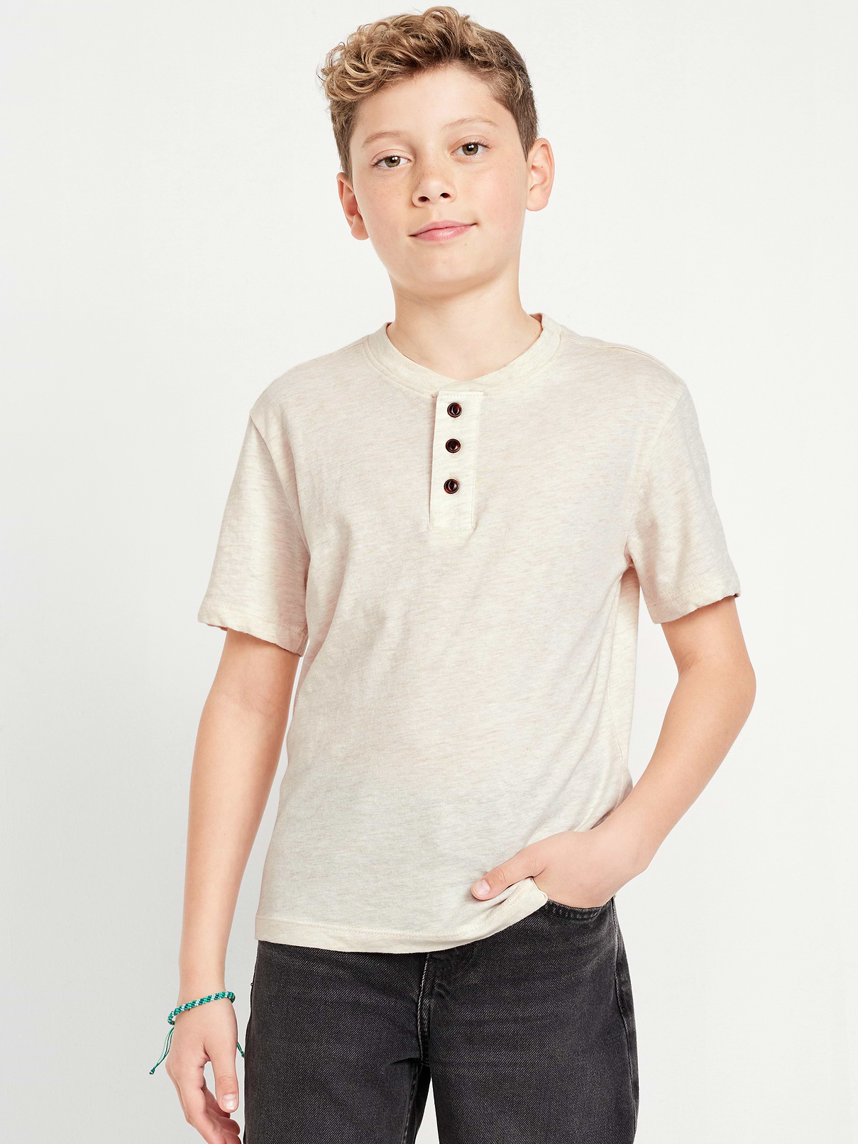Image number 1 showing, Short-Sleeve Henley T-Shirt for Boys
