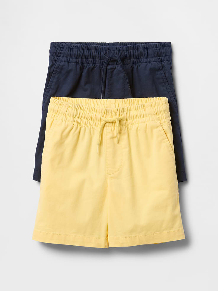 Image 1 of 2, Soft, stretch cotton twill pull-on shorts., Elasticized waist with faux drawcords, faux fly., Side slant pockets., Assorted colors and prints., These shorts are made with 98% regenerative cotton, which is grown using holistic agricultural practices that improve soil health, climate resilience, water retention, and local biodiversity., This product was made in a factory that invests in gender equality and women’s empowerment. Through RISE (Reimagining Industry to Support Equality) and Gap Inc.’s program P.A.C.E. (Personal Advancement & Career Enhancement), we support people who make our clothes to build the skills, knowledge, confidence, and resilience needed to advance in work and life. Learn more here ., Product #738461
