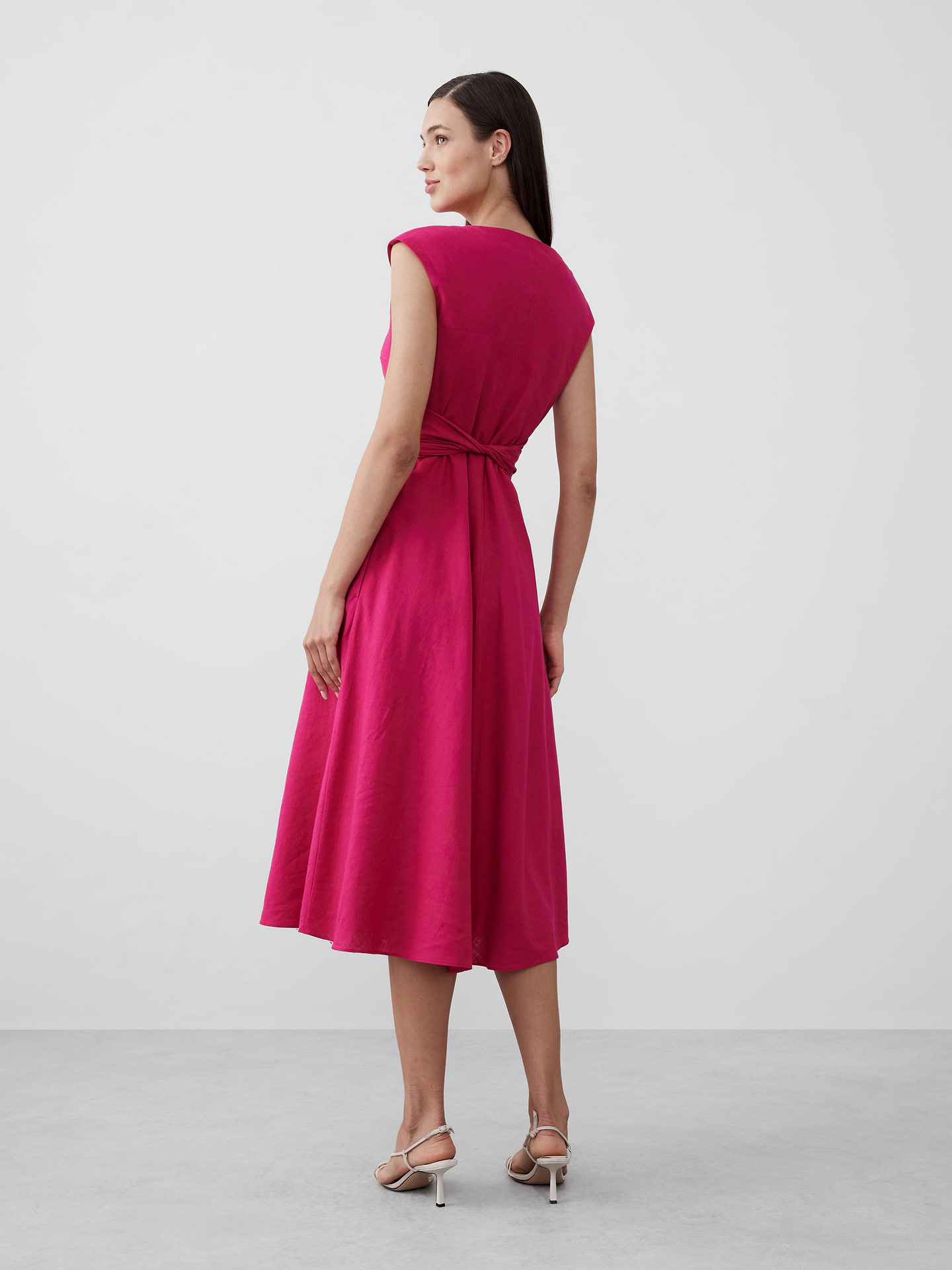 Image 2 of 4, Linen-Blend Wrap Midi Dress
