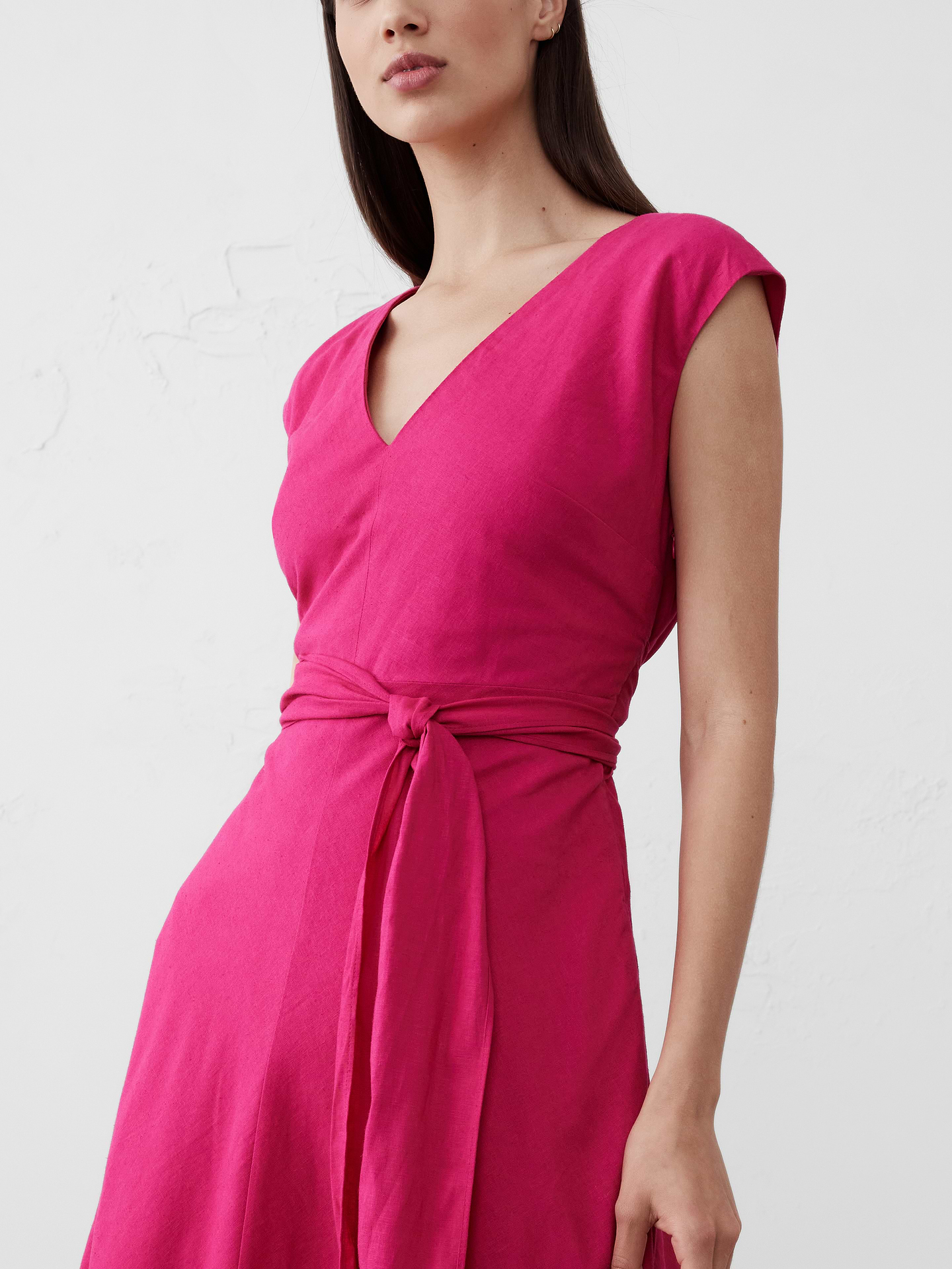 Image 3 of 4, Linen-Blend Wrap Midi Dress