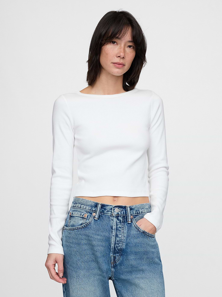 Image number 1 showing, Heavyweight Rib Boatneck Crop T-Shirt