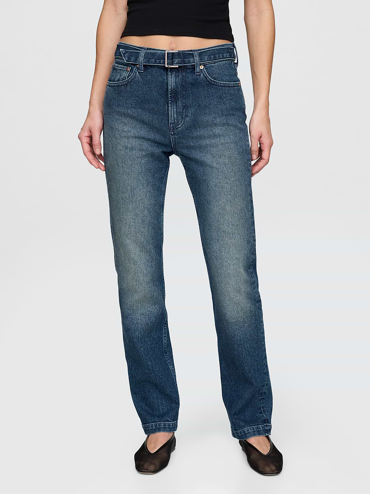 Image number 2 showing, High Rise Belted '90s Slim Straight Jeans