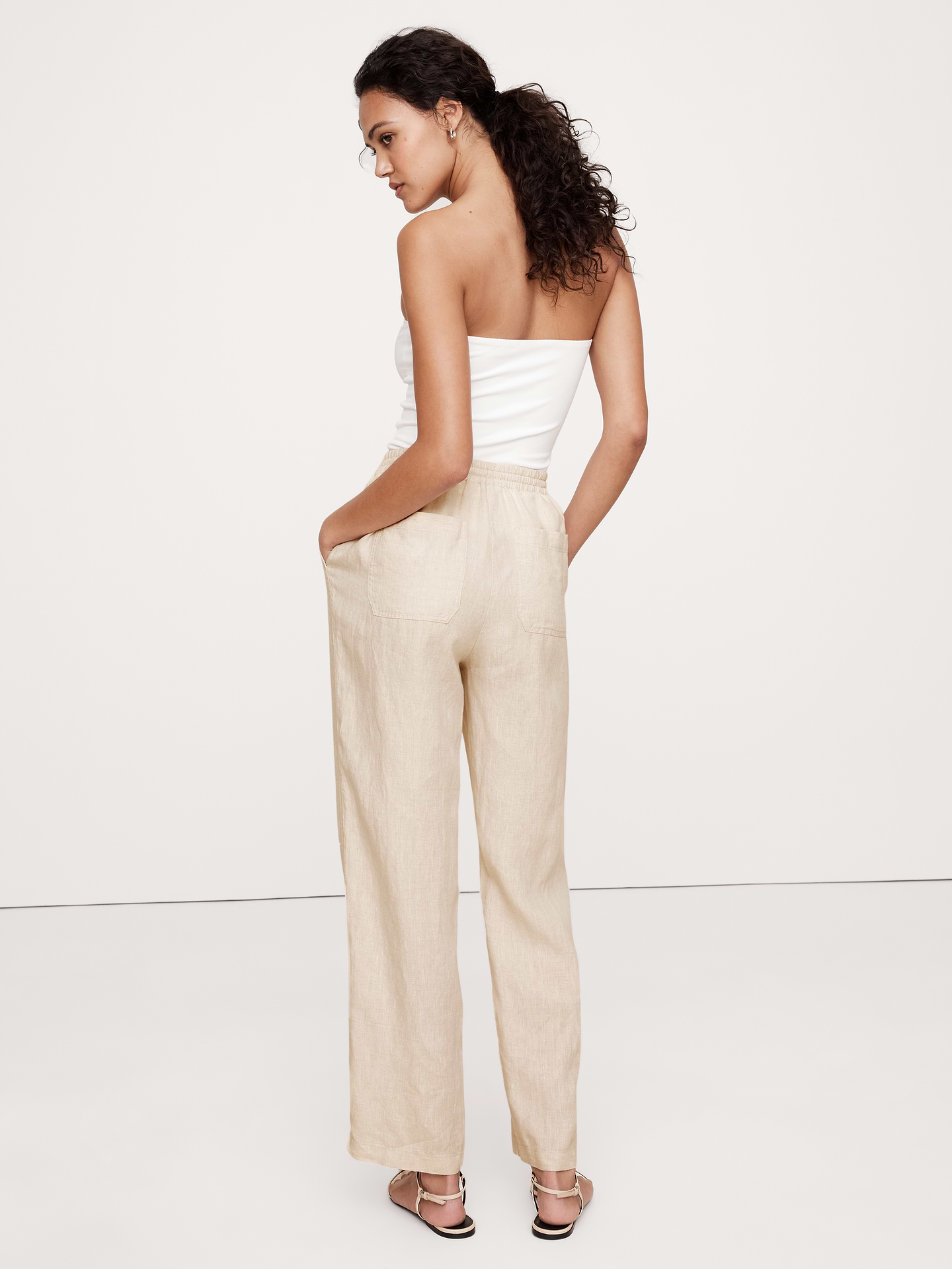 Image 2 of 4, Linen Pull-On Ankle Pant