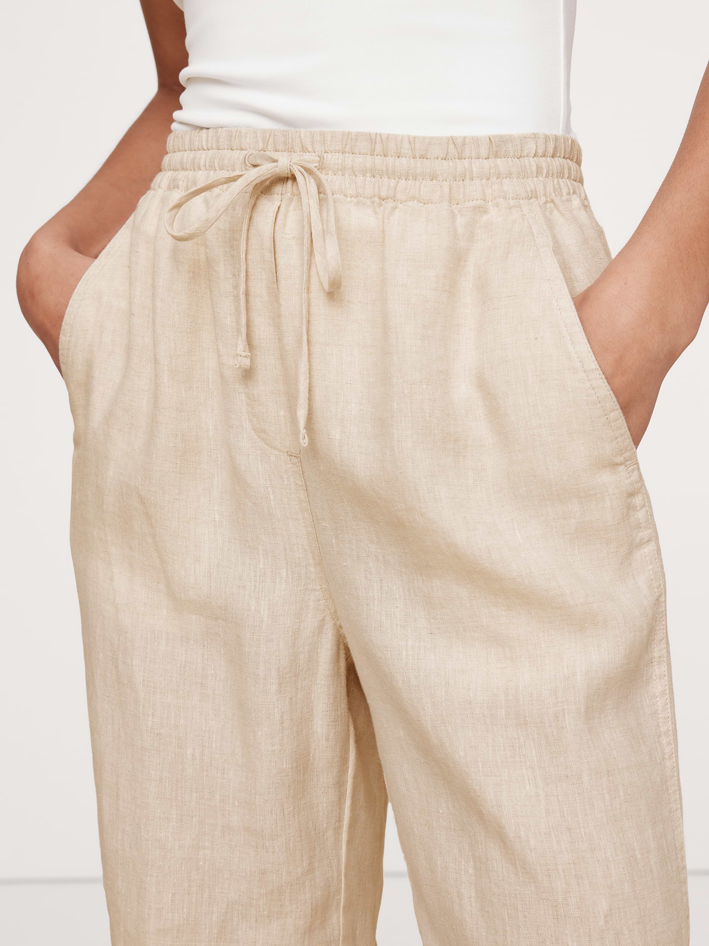 Image 3 of 4, Linen Pull-On Ankle Pant