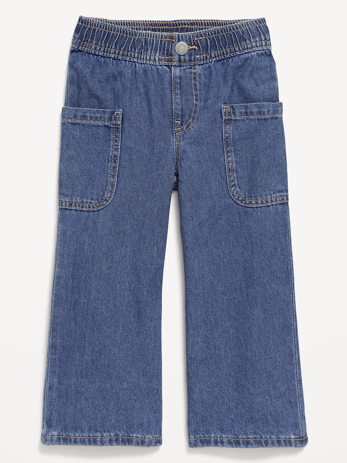 Image number 2 showing, Pull-On Baggy Wide-Leg Cargo Jeans for Toddler Girls