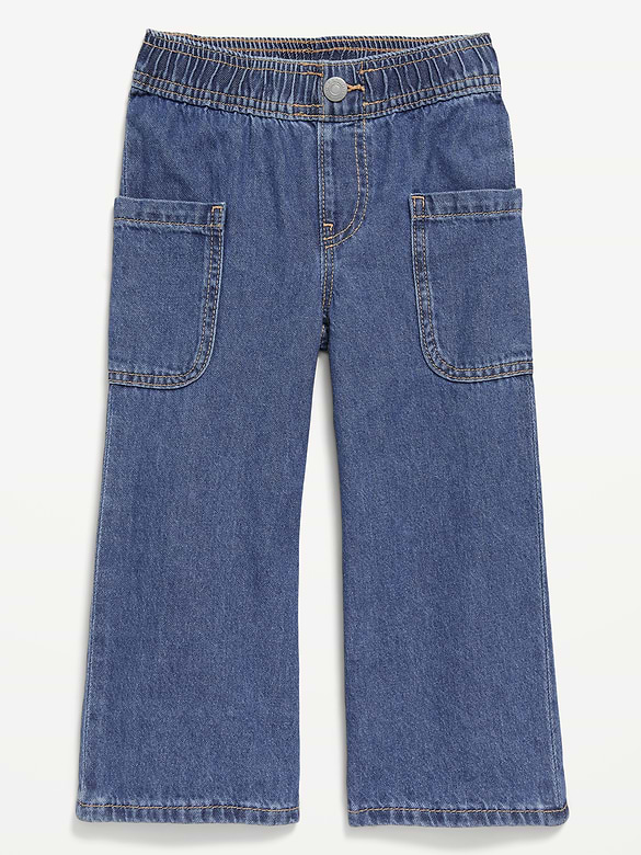 Pull-On Baggy Wide-Leg Cargo Jeans for Toddler Girls