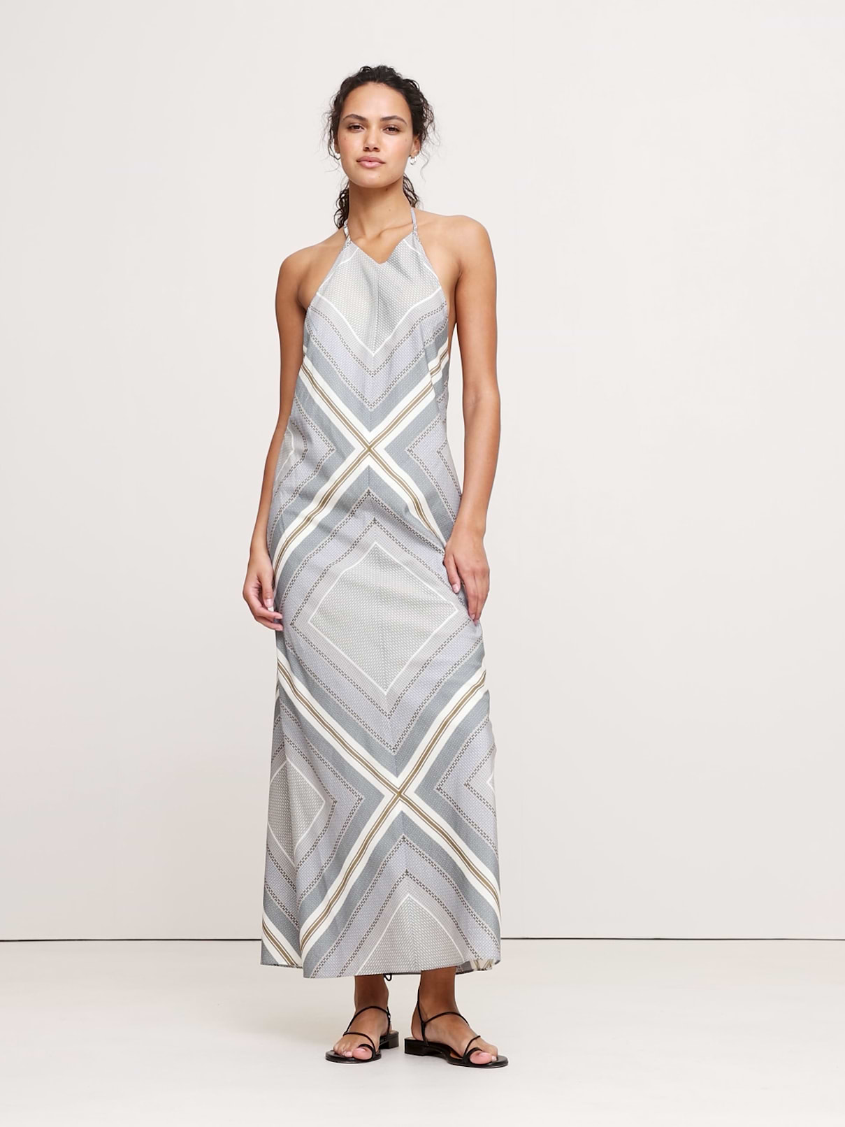 banana republic matte silk halter maxi dress Cotton-Silk lace-dress