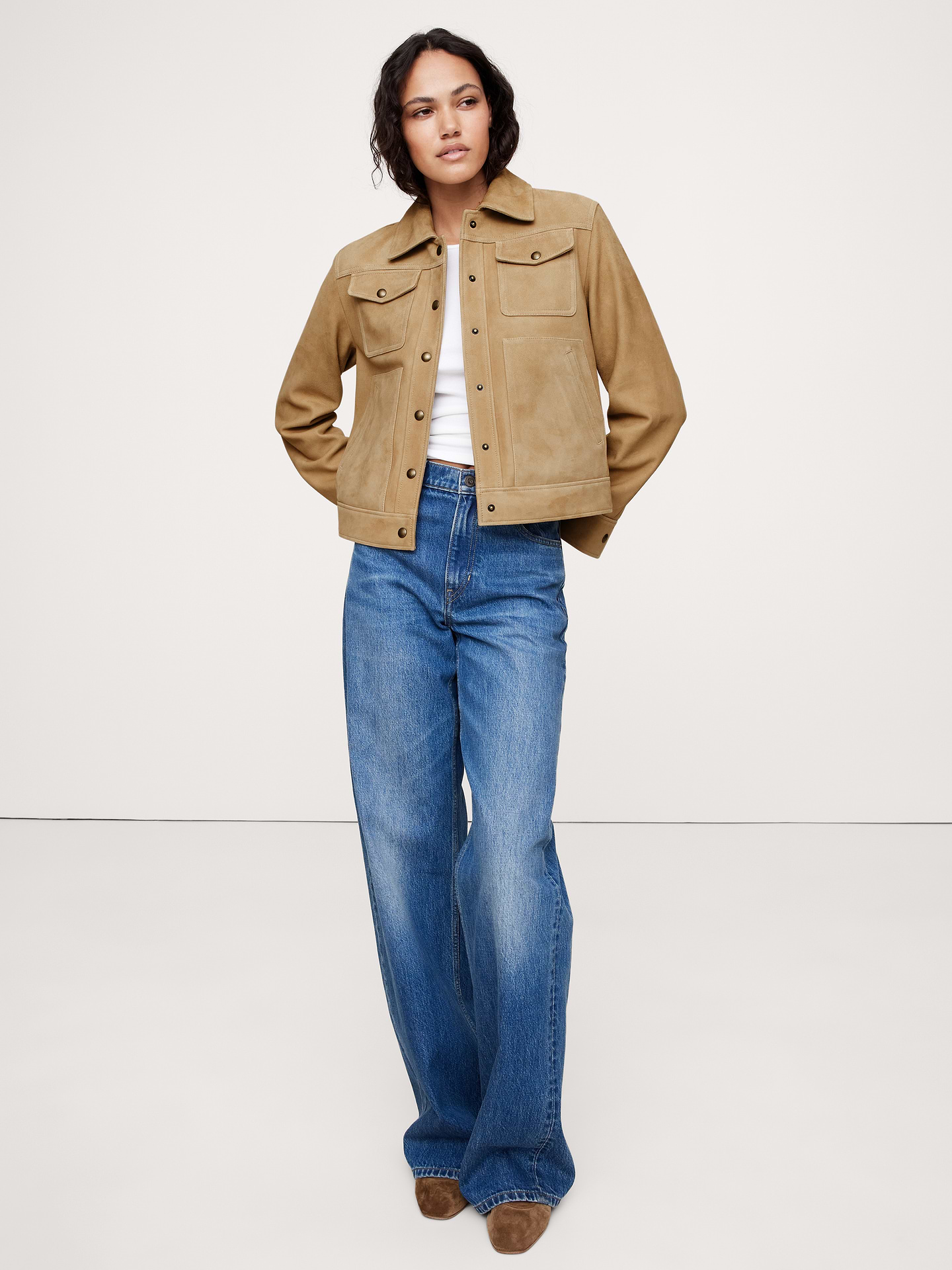 Image number 1 showing, Relaxed Suede Trucker Jacket