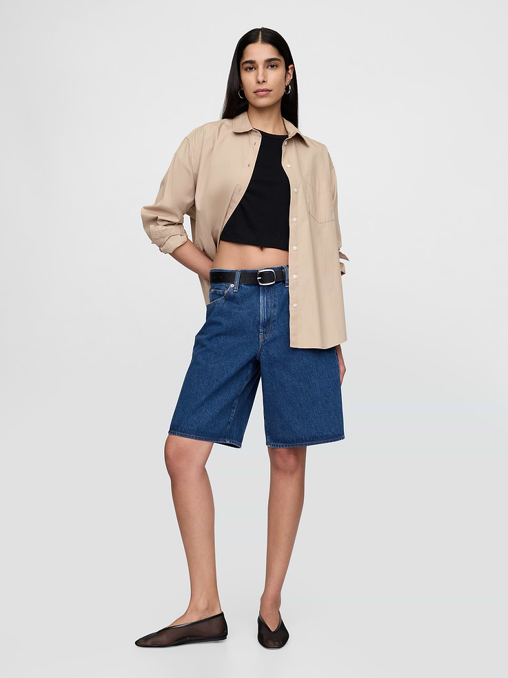 Image number 1 showing, 11" Mid Rise Longline Denim Shorts