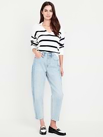 Image 4 of 9, High-Waisted Baggy Barrel Ankle Jeans, View product video