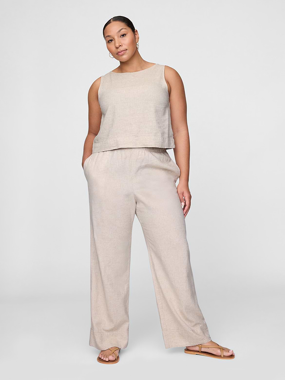 Linen-Blend Easy Wide-Hem Pants