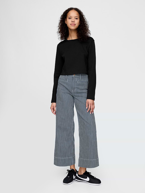 High Rise Stride Wide-Leg Ankle Jeans