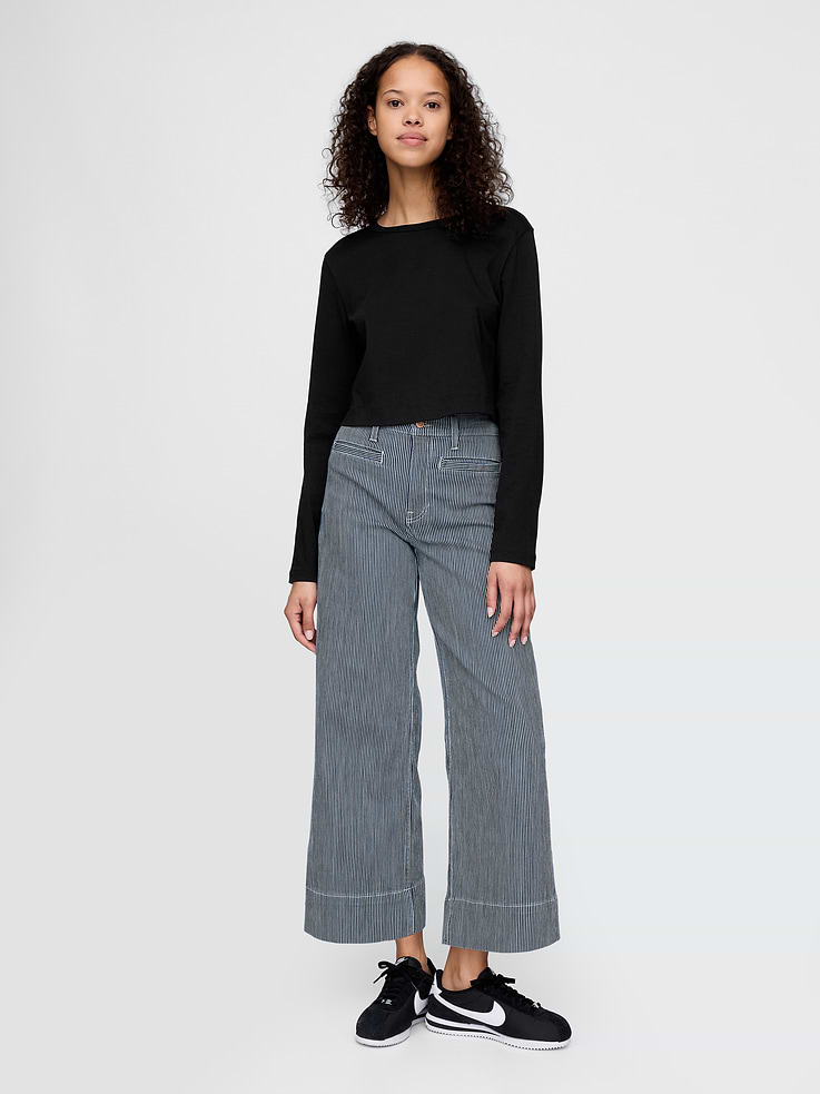 Image number 1 showing, High Rise Stride Wide-Leg Ankle Jeans