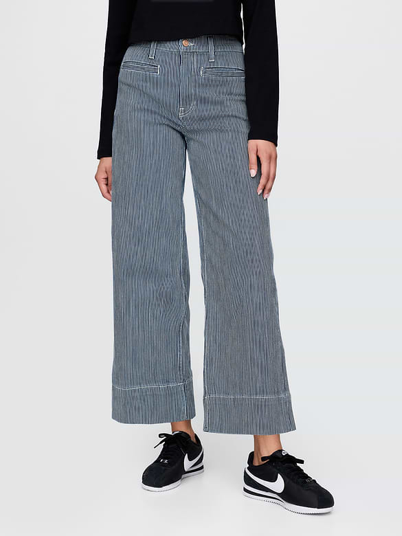 High Rise Stride Wide-Leg Ankle Jeans
