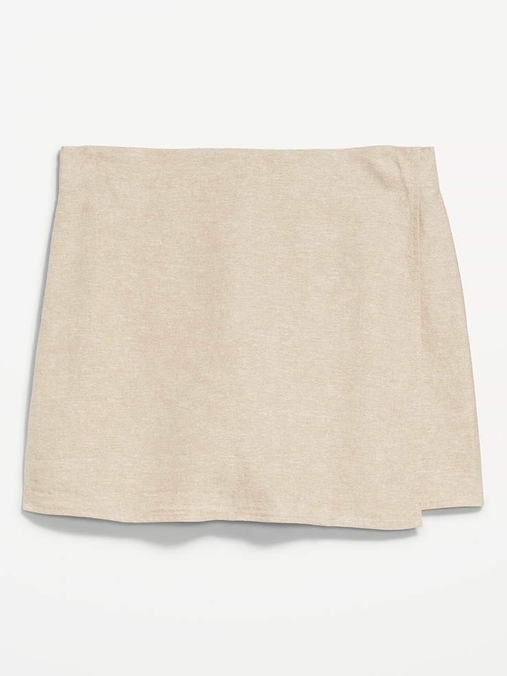 Image number 4 showing, High-Waisted Faux-Wrap Linen-Blend Mini Skort
