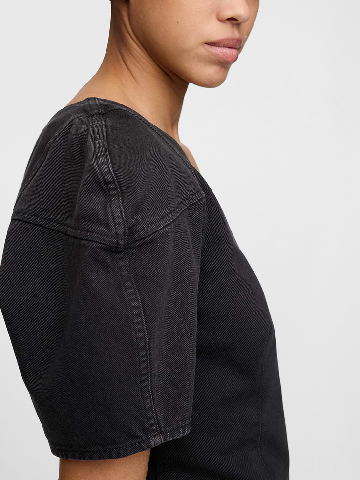 Image number 4 showing, Denim Barrel-Sleeve Crop Shirt