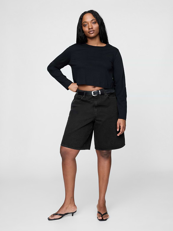 11"  Mid Rise Longline Denim Shorts
