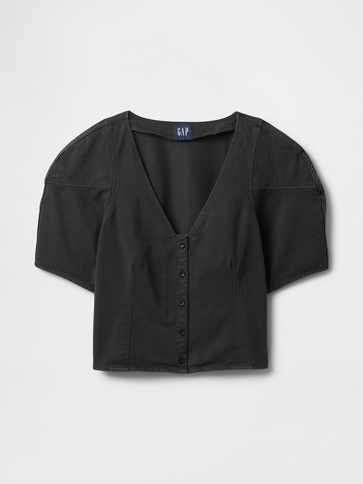 Image number 5 showing, Denim Barrel-Sleeve Crop Shirt