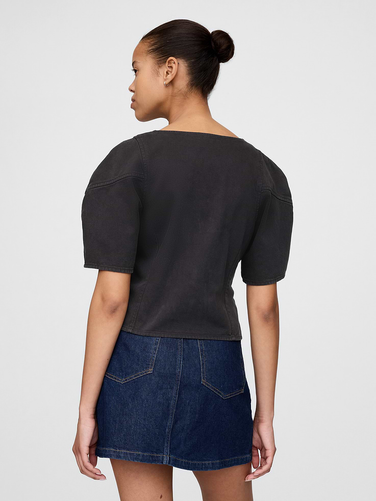 Image number 2 showing, Denim Barrel-Sleeve Crop Shirt