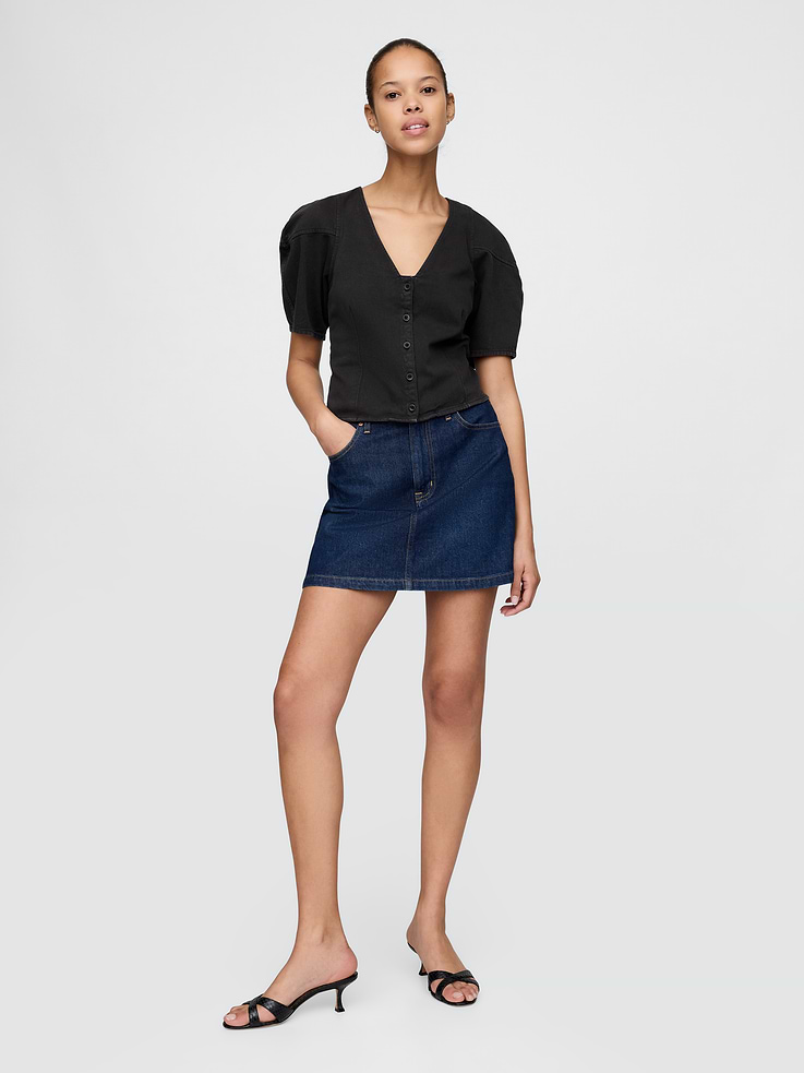 Image number 3 showing, Denim Barrel-Sleeve Crop Shirt