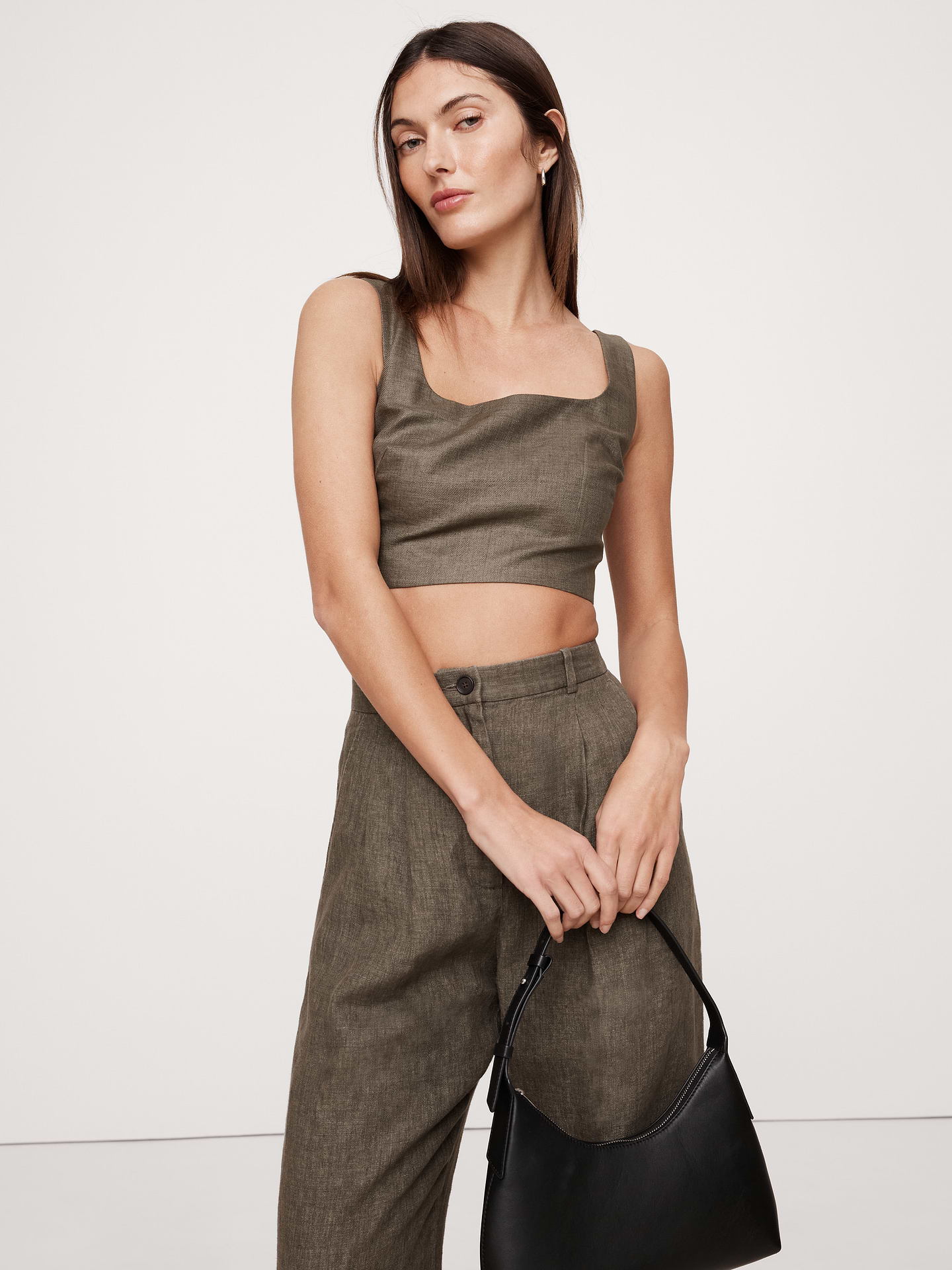 Image number 1 showing, Linen Square-Neck Cropped Tank