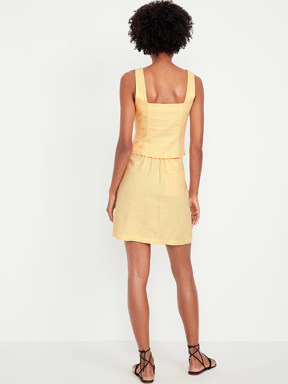 High-Waisted Linen-Blend Mini Skirt